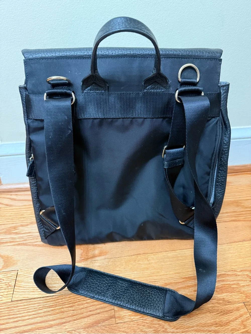 Storksak London Pebbled Leather Convertible Diaper Bag Backpack Maternity Baby